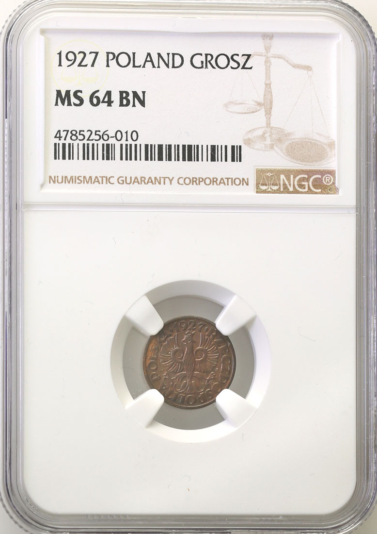 II RP. 1 grosz 1927 NGC MS64 BN